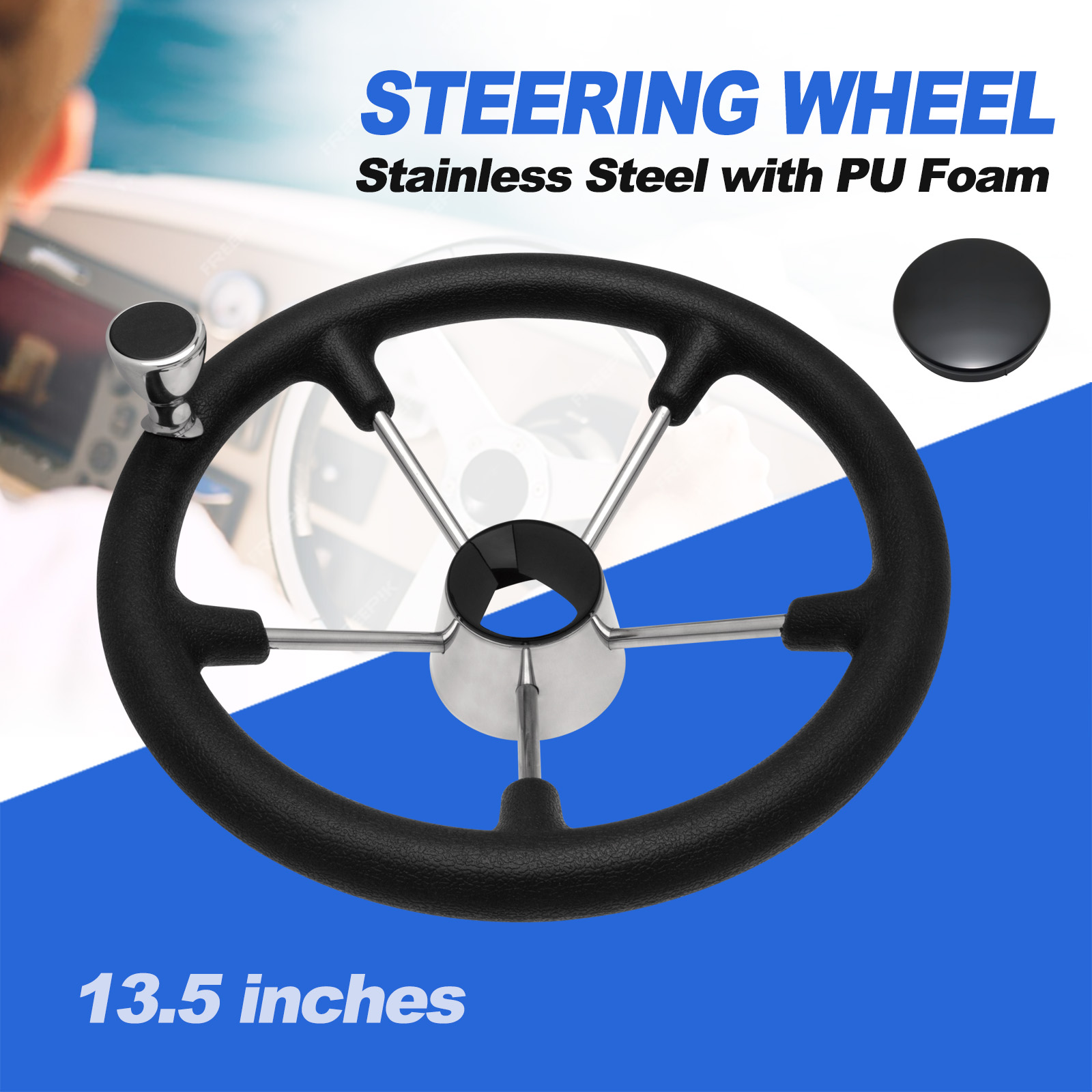 Fishing Boat Steering Wheel - 13,5'' 5-Speichen-Lenkrad aus Edelstahl für Boote