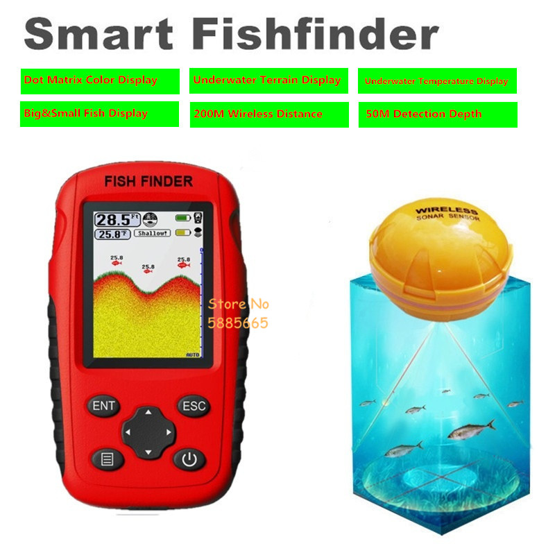 Fishing Boat Depth Finder - Intelligenter tragbarer 50M Tiefensonar-Fischfinder, 200M kabelloser,