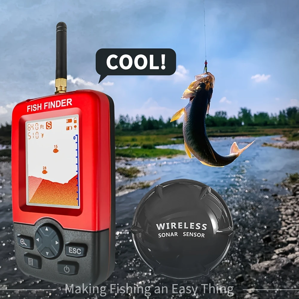 Fishing Boat Depth Finder - Tragbarer Fischfinder mit kabellosem Sonar-Sensor, 0,6