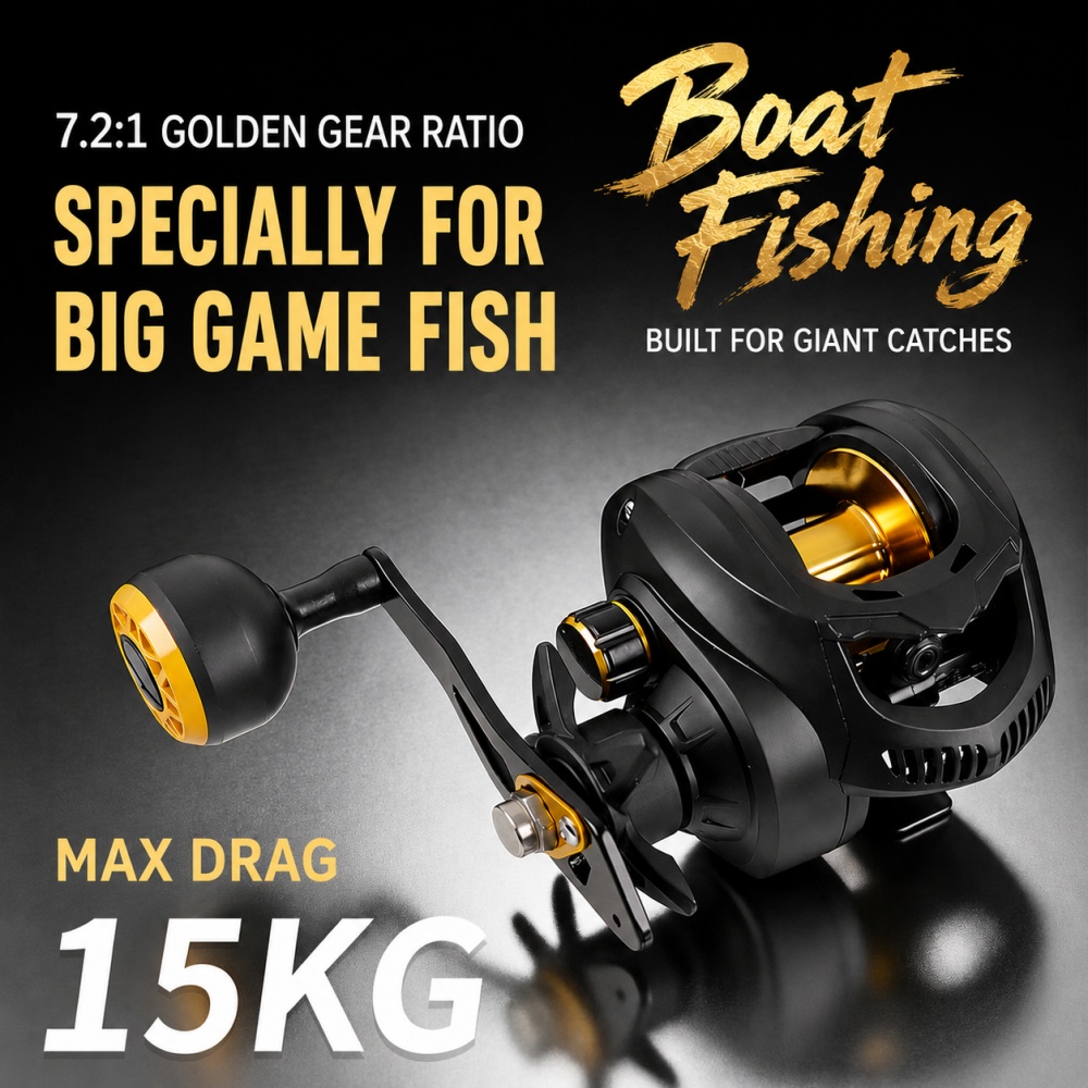 Fishing Boat Steering Wheel - 7,2:1 Hochleistungs-Baitcasting-Rolle 15kg Max Bremskraft 18+1BB
