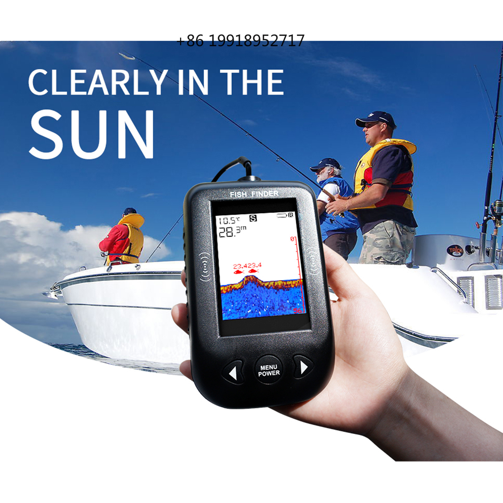 Fishing Boat Depth Finder - Tragbarer Sonar-Fischfinder mit LCD-Display für Boot,