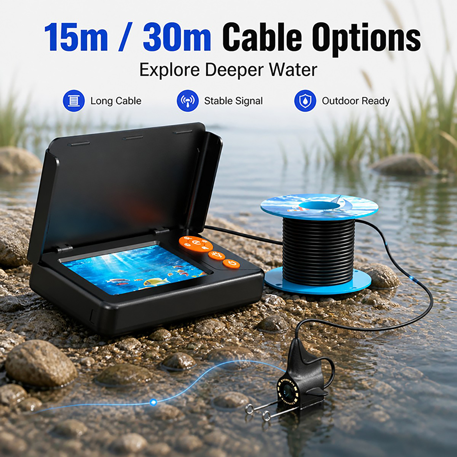 Fishing Boat Depth Finder - 1080P HD Unterwasserkamera Fischfinder-Monitor Nachtsicht Tiefenmesser